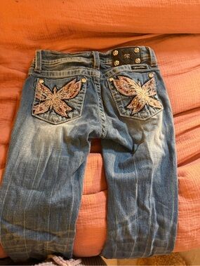 Miss Me Blue Denim Jeans with Embroidered Butterfly Back Pockets